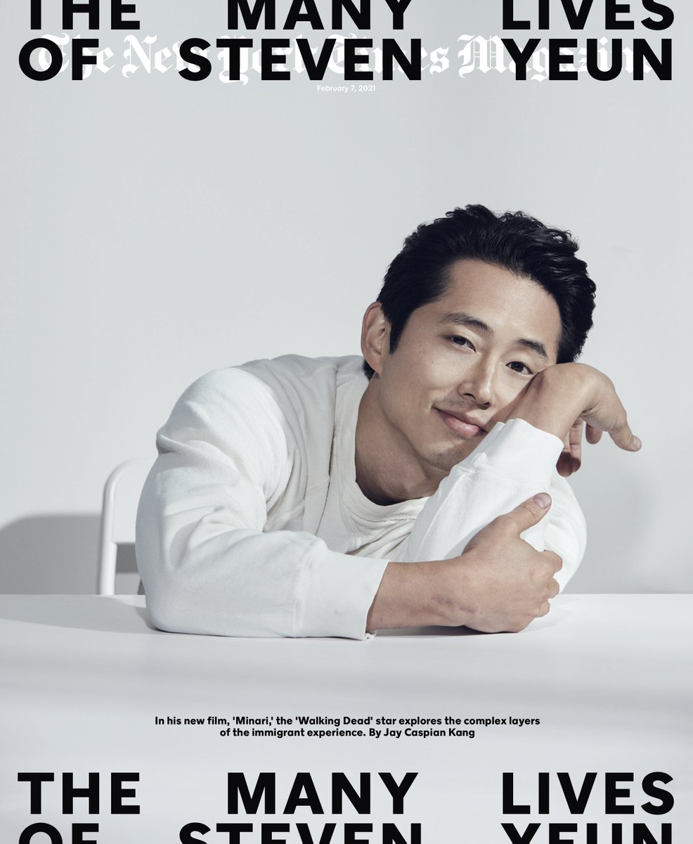 NYTmag's tweet image. “Sometimes I wonder if the Asian-American experience is what it’s like when you’re thinking about everyone else, but nobody else is thinking about you.”   

In this week's cover story, @jaycaspiankang profiles Steven Yeun, the star of “Minari.” nyti.ms/2YCI8Qu