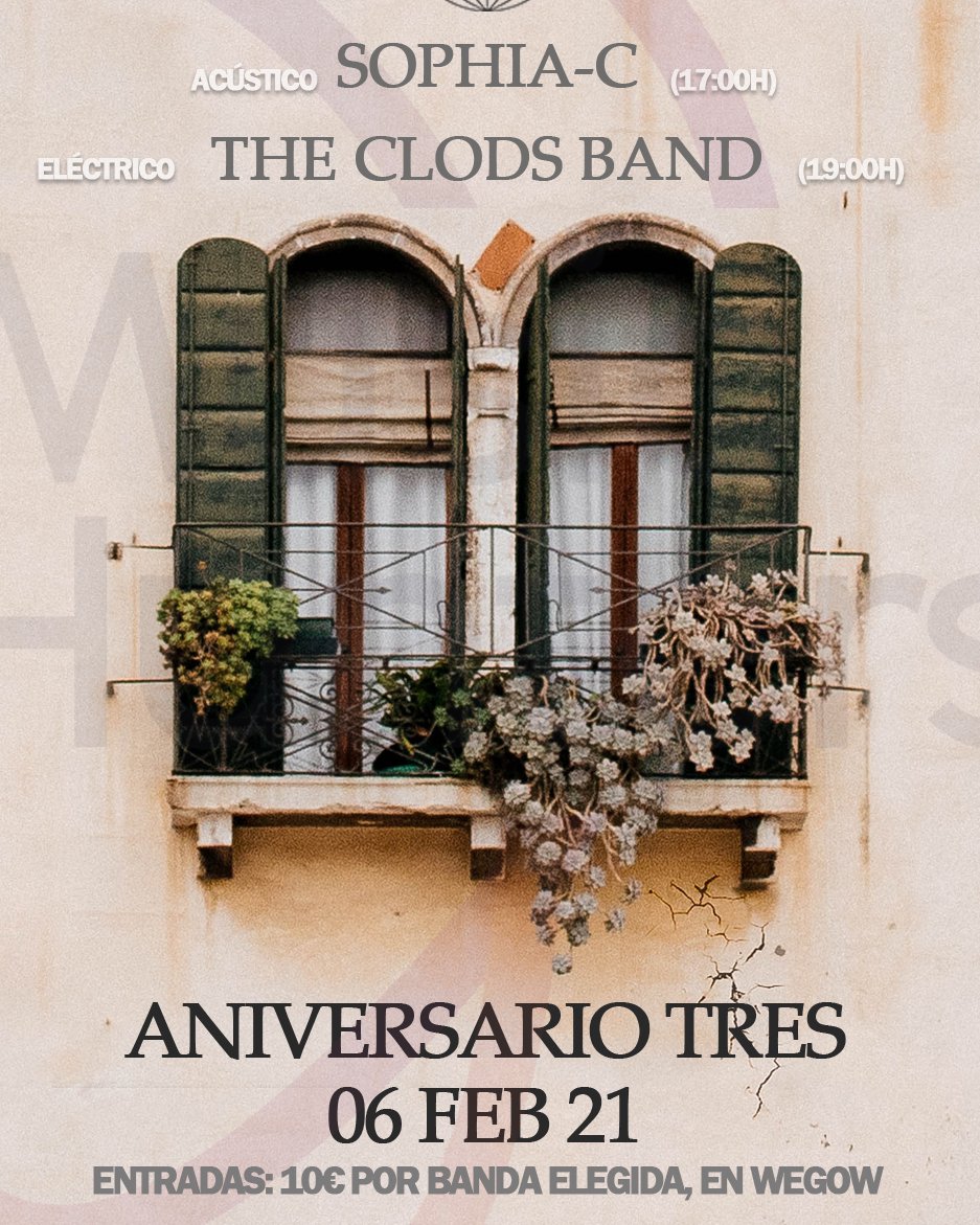 Este sábado en Madrid <a href="/musichunters_es/">MusicHunters</a> sigue de aniversario y ofrece programa doble de grupos de su catálogo en la <a href="/SirocoSala/">Sala Siroco</a>: A las 17h el noise punkarilla con bases electrónicas de <a href="/sophiacband/">SOPHIA-C</a> y a las 19h los veteranos <a href="/ClodsBand/">The Clods Band</a> ¡Bendita vuelta de los directos a las salas!