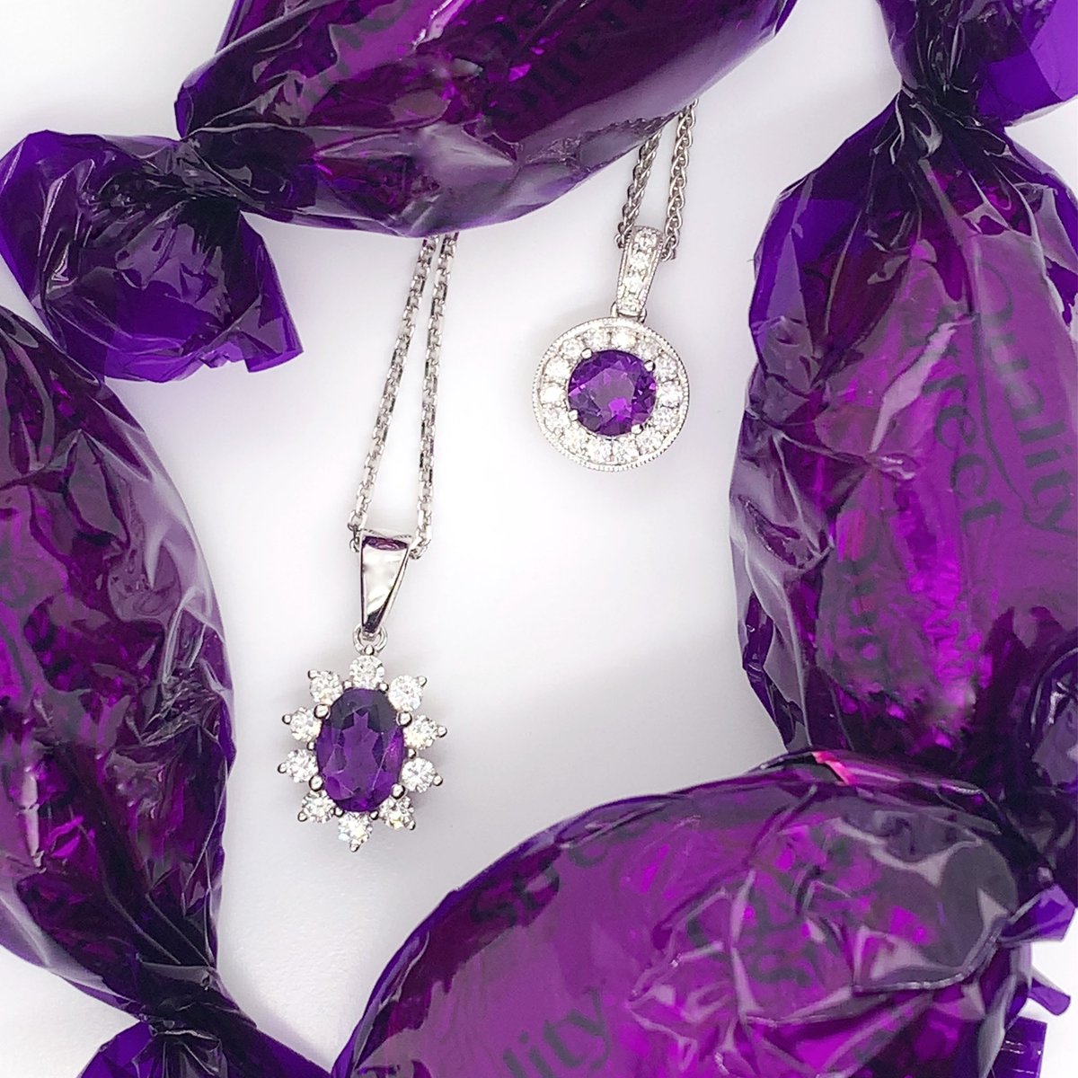 #Amethyst is the #birthstone for February, set here with #diamonds in #18ct #whitegold. #guildford #surrey #finejewellery #jewellery #jeweller 
#loveguildford #diamond #purple #violet #diamondjewellery #February #birthstone #februarybirthstone #pendant #amethystpendant