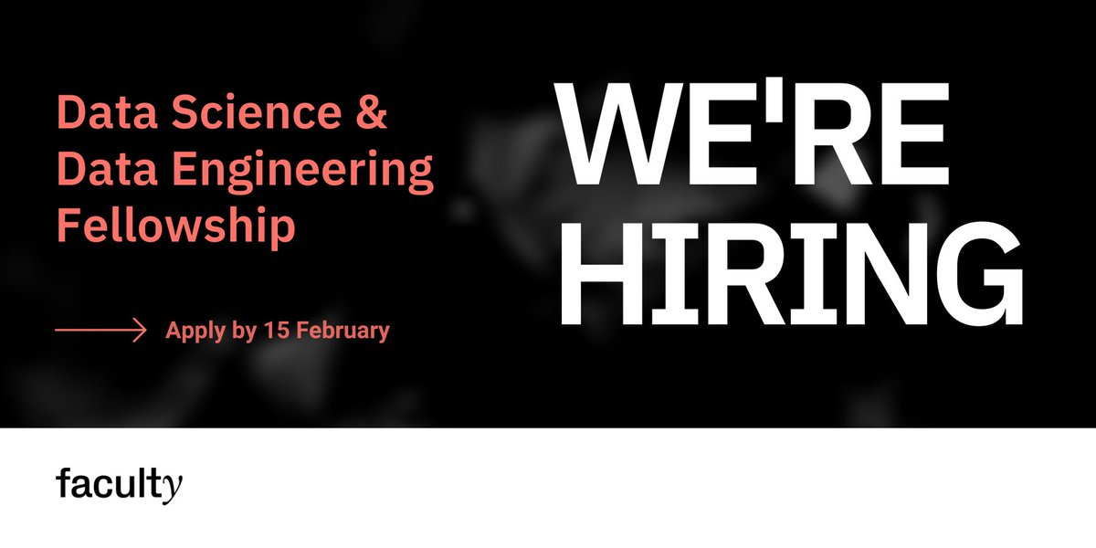 faculty_ai's tweet image. Become a #datascientist, build skills and get #datascience experience with the Faculty Fellowship. Across an 8-week paid placement, you’ll receive intensive hands-on training and guidance. Apply today: hubs.ly/H0FD3FN0 #datasciencefellowship #STEM #datasciencetraining