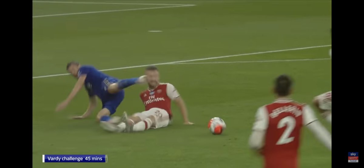 Jamie Vardy looks back and swings his leg at Mustafi’s head... go back and look it’s so blatant.... No red card