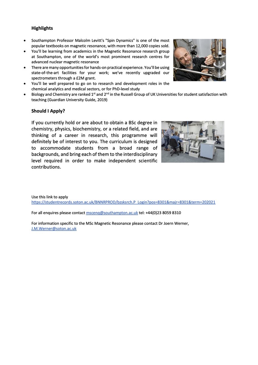 The excellent team of NMR spectroscopists at the University of Southampton are launching a new MSc in Magnetic Resonance. Worth pointing any interested undergraduates their way. southampton.ac.uk/courses/magnet…