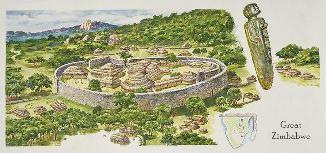 It's  #BlackHistoryMonth   so I'd like to post some amazing reconstruction art of medieval Africa! First, here are some recreations of Great Zimbabwe, the royal palace of the Kingdom of Zimbabwe (11th - 15th centuries AD).