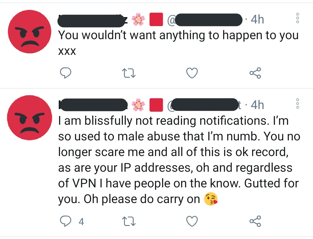 Here's the death threat bits