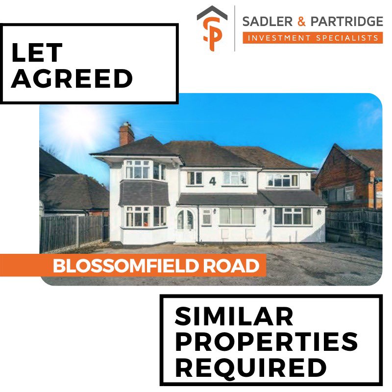 🔥 LET AGREED 🔥 

📍 Blossomfield Rd, Solihull

💷 £2,450PCM

🏡 Another Happy Home Owner who switched to S&amp;P. This Landlord had previously marketed the property with two other Agents and trusted our approach enough to switch due to our genuine and trustworthy team!