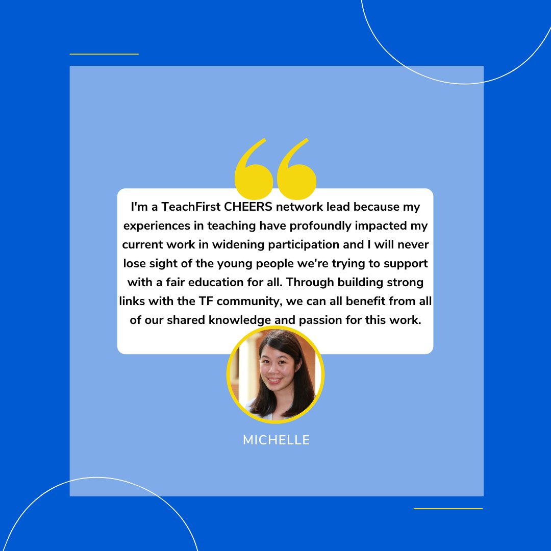 Introducing Michelle! Michelle is a 2014 ambassador who is now the Deputy Head of Widening Participation at the University of Cambridge. Read Michelle's motivations for joining the TF CHEERS team... 
 #networks #schools #university #HE #outreach
<a href="/TeachFirst/">Teach First</a>
<a href="/TF_Ambassadors/">Teach First Ambassadors</a>