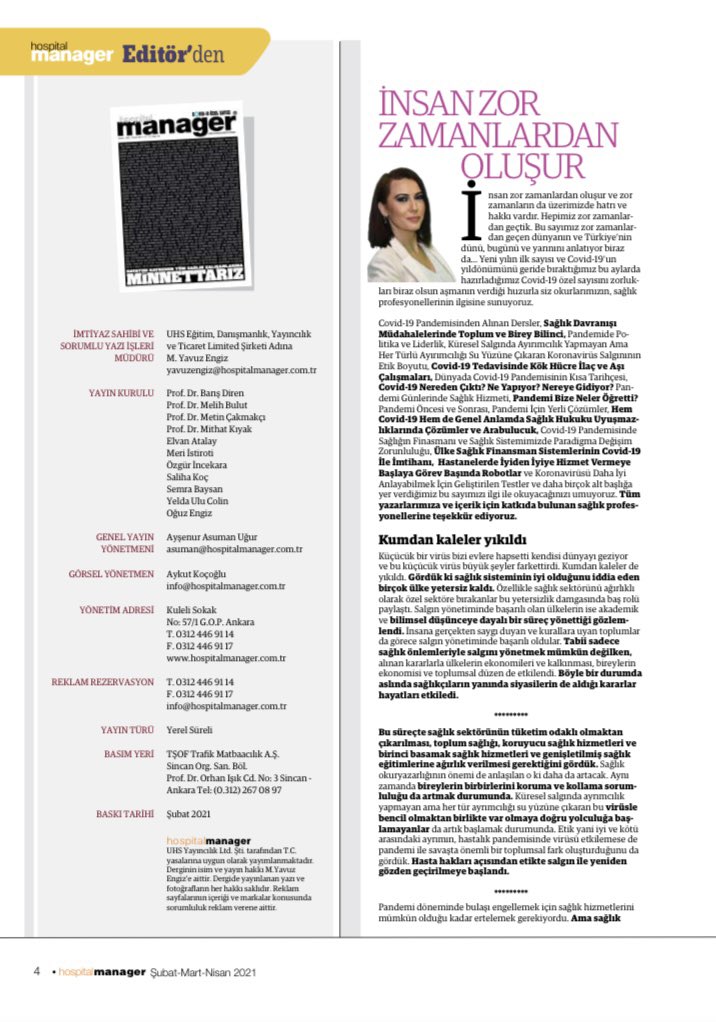 aasumanugur's tweet photo. Yaklaşık 4 yıldır Genel Yayın Yönet. sürdür. sağ.sektör.önde gelen #hospitalmanager dergisinden Covid-19 Özel Sayısını tamamlayarak kendi isteğ. başka proj.ağırlık vermek için ayrılıyorum. Fakat yayın kurulunda devam edeceğim. Okurlarımıza ve katkı sunan herkese teşekkürlerimle🙏 https://t.co/hcnzi1dSZG