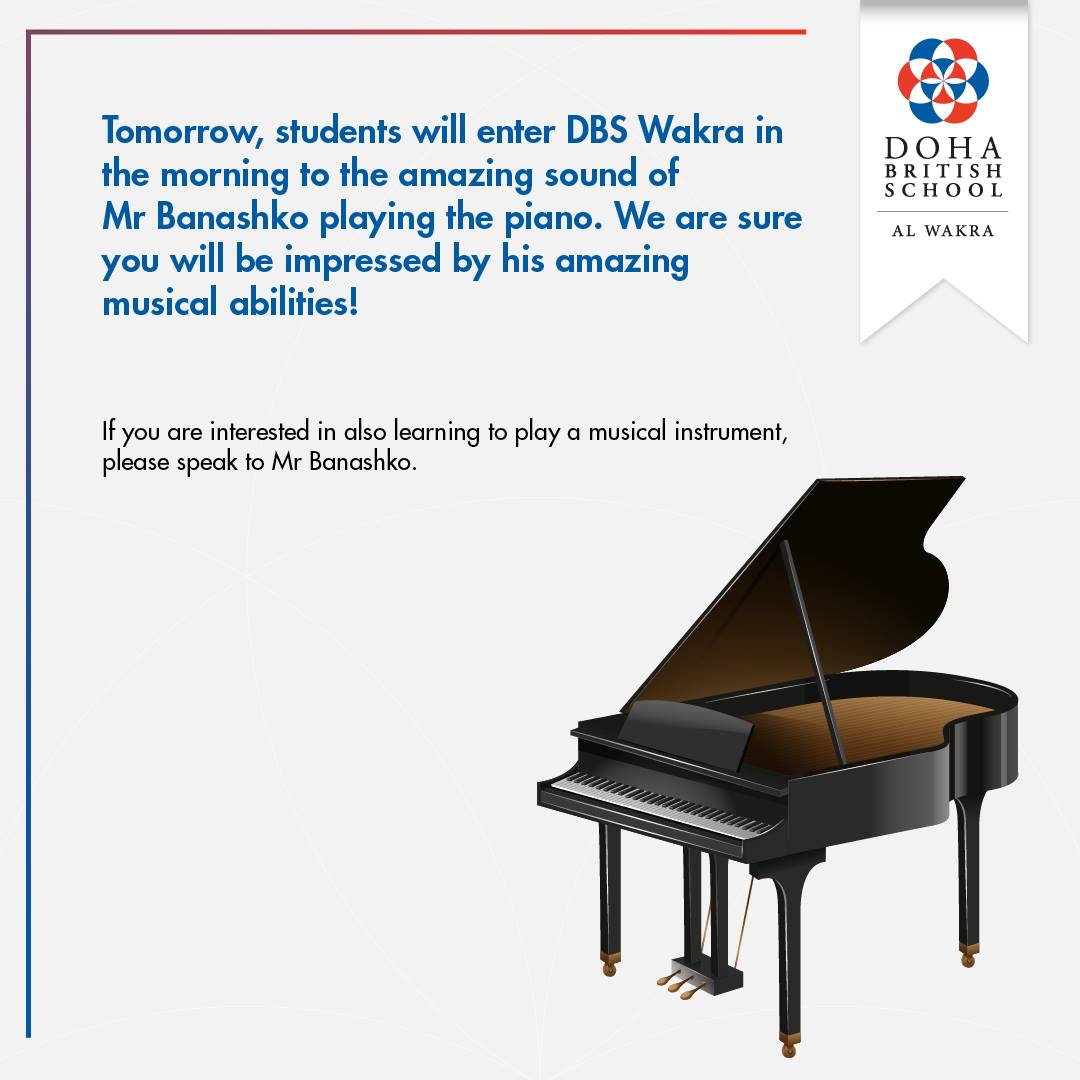 DBSWakra's tweet image. Tomorrow, students will enter #DBSWakra in the morning to the amazing sound of Mr Banashko playing the piano. We are sure you will be impressed by his amazing musical abilities! If you are interested in also learning to play a musical instrument, please speak to Mr Banashko.