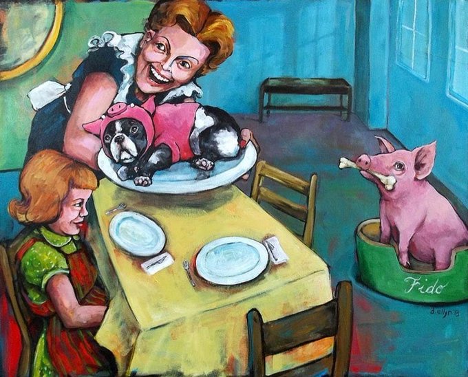 If you don’t eat dogs, then you shouldn’t eat other animals either. #EndSpeciesism

Art: <a href="/danaellyn/">DanaEllyn</a>