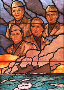 There are numerous chapels around the US who commemorate these four men. This window is in the Pentagon.