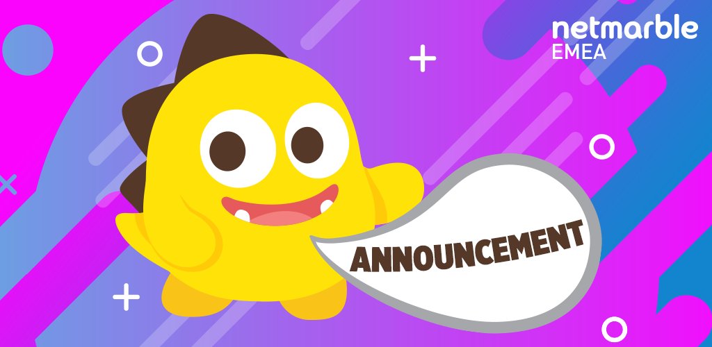 Dear Players,

Enhancing the server stabilization we have scheduled maintenance in 4 Feb - 2021 between 01:30 – 06:30 GMT +3 for all Netmarble services.

You may have some difficulties while you try to connect Netmarble games during the maintenance.