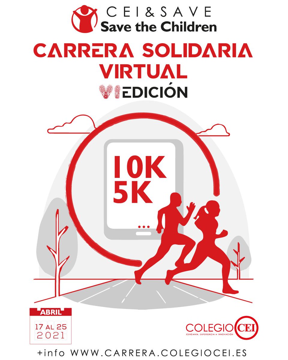 carreraceisave's tweet photo. Los alumnos de Colegio Cei organizamos la VI Edición de la Carrera Solidaria CEI&amp;Save. Todo el dinero recaudado irá destinado a @savethechildren. Con respaldo de la Federación Murciana de Atletismo @la_famu. Se realizará de forma virtual los días 17-25 de Abril de 2021. https://t.co/bTvMyXhJ6w
