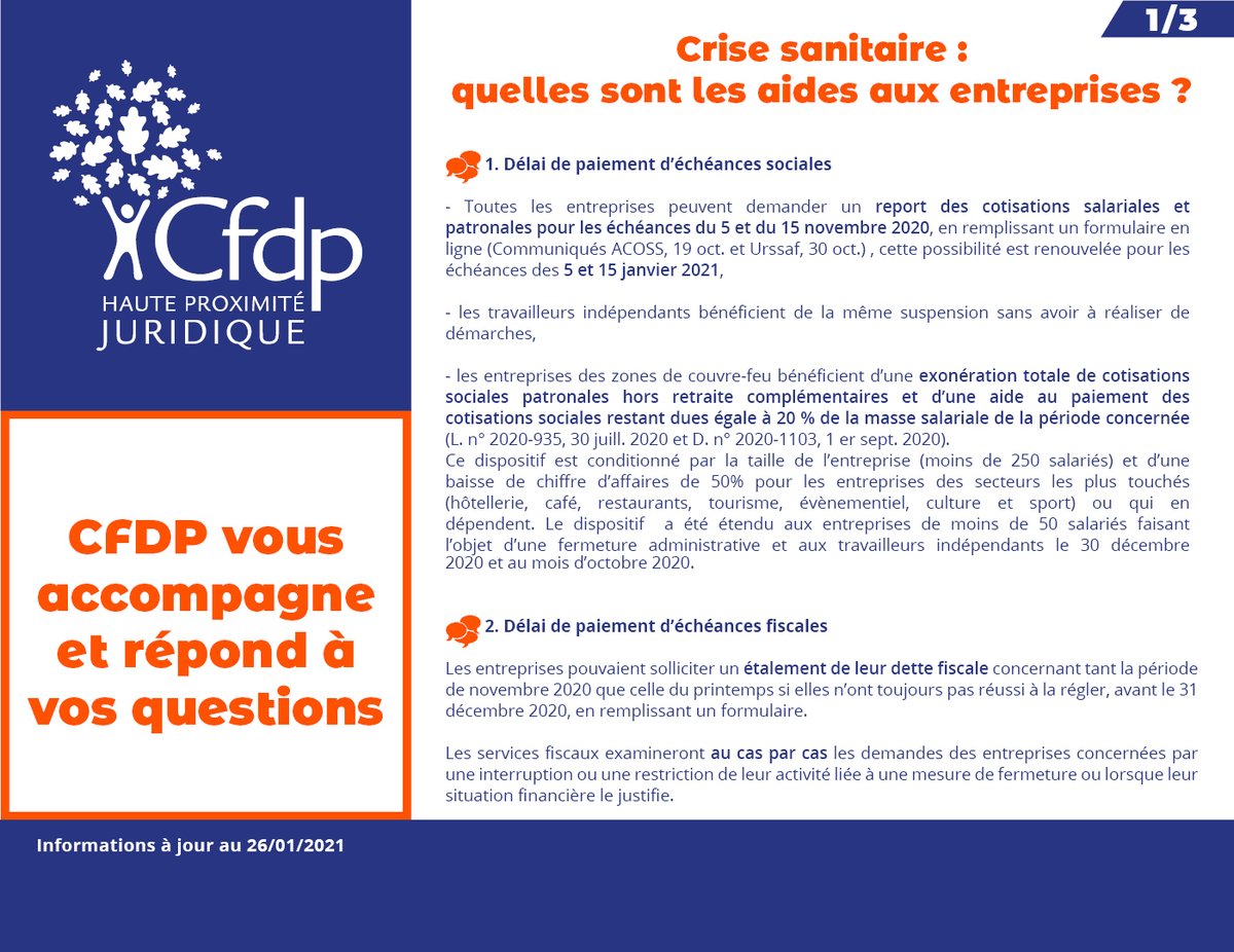 NOS JURISTES VOUS ACCOMPAGNENT et décryptent pour vous les mesures d’aide aux entreprises qui ont été maintenues ou remises en vigueur ainsi que les dernières mesures #protectionjuridique #juristeengage 
ARTICLE INTEGRAL ICI =&gt; bit.ly/2MUicNx
