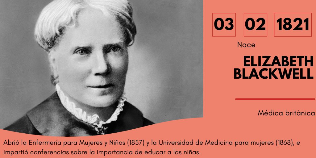 educaciongob's tweet photo. Elizabeth Blackwell fue la primera mujer que obtuvo un título médico en EEUU (1849). Desempeñó un destacado papel como concienciadora social e impulsora de la educación de la mujer en medicina, demostrando que la ciencia no tiene género. 

¡Tú también puedes ser como ella! https://t.co/v6LiFgD54d