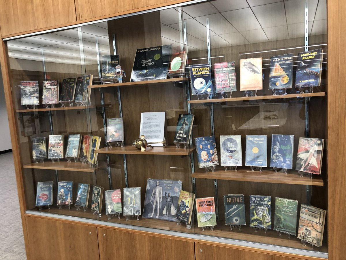 HoodCollegeLib's tweet photo. Check out our first display in the renovated building, "Highlights of the Golden Age of Science Fiction," owned by Hans Wagner, Hood College Biology Laboratory Supervisor! https://t.co/Qa9P28bJWF