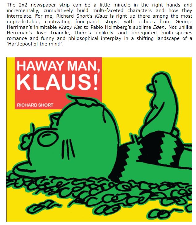 R_T_Short's tweet photo. Thanks to @paul_gravett  for picking 'Haway Man, Klaus!' as a March PG Tip. The book is out for pre-order from @breakdownpress at: https://t.co/IpeIUCdhqB https://t.co/Hf2bqNxM1X