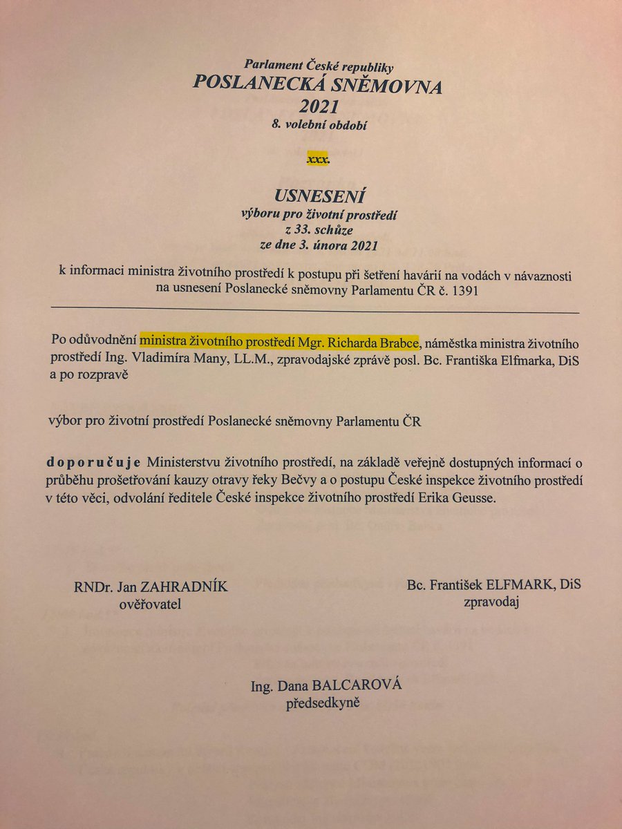 market_a's tweet photo. Na dnešním jednání Výboru pro životní prostředí jsme hlasovali o doporučení odvolat šéfa České inspekce životního prostředí Erika Geusse. 

Úřad přitom v současné chvíli funguje tak “dobře”, že se o haváriích dozvídá z médií. 

Usnesení bohužel neprošlo. Hlasy ANO, KSČM a SPD. https://t.co/DjbqGbrdE2