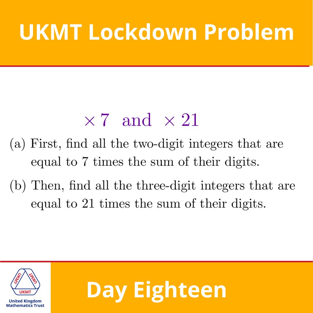 #lockdownpuzzle #wednesdaythought 
Here is Wednesday's problem of the day. If you are enjoying our puzzles, check out our website ukmt.org.uk for more resources!