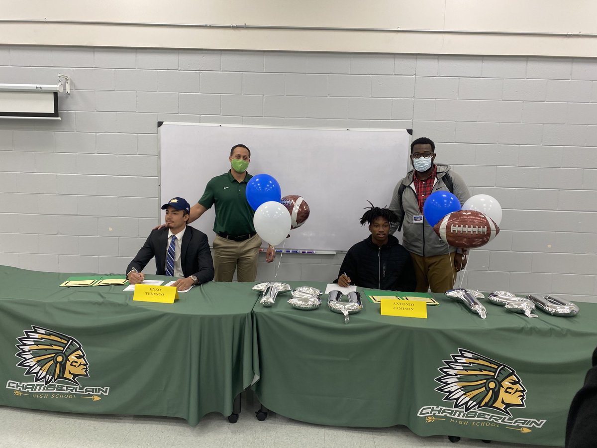Congratulations to Enzo Tedesco and Antonio Jamison!  Both signed their National Letters of intent to play College Football.  Enzo will be heading to Independence Community College in Kansas, and Antonio will attend Tennessee State University in Nashville!