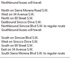 calgarytransit's tweet photo. #Route93; Due to current weather conditions, Sienna Park Drive to Signal Hill Dr to Sirocco Drive is closed until further notice.

Stops temporarily closed:
Northbound: #8939, #8940, #8485 and #8486
Southbound: #8480, #8481, #8936, #8937 and #8938 https://t.co/TyEx8zv3dg