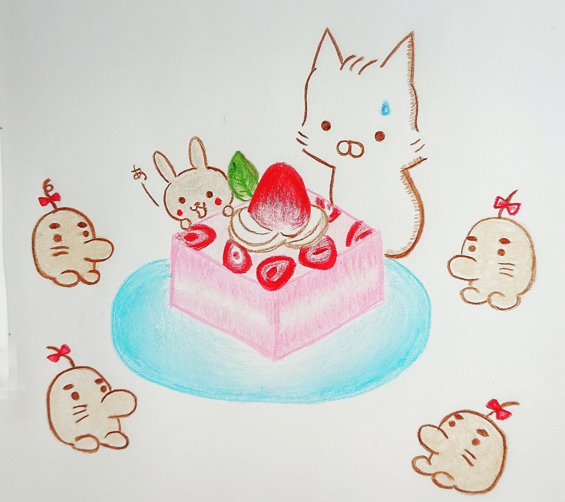 シュクル 2月3日 今日は 大豆の日 大豆 豆腐 いちごとうふ どせいさん達から いちごとうふ Mother2やり込みました どせいさん可愛い シュクル Lineスタンプ ラインスタンプ イラスト アナログ アナログイラスト 色鉛筆 ゆるキャラ