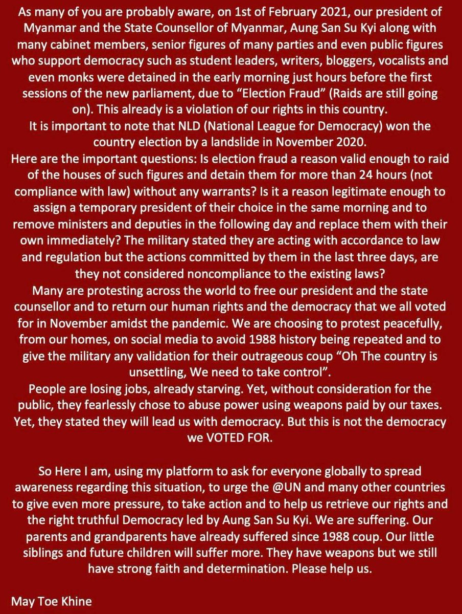kyawkyawzin123's tweet photo. #SaveMyanmar #Myanmar 🇲🇲 
#SaveBurma 🇲🇲 
#RejectTheMilitary
#RejectTheMilitaryCoup
#AungSanSuuKyi #government
#StopDictatorship 
#WeWantDemocracy #Burma #Aung_San_Suu_Kyi_government #AungSanSuuKyi #democracy https://t.co/Ltim30LuPQ