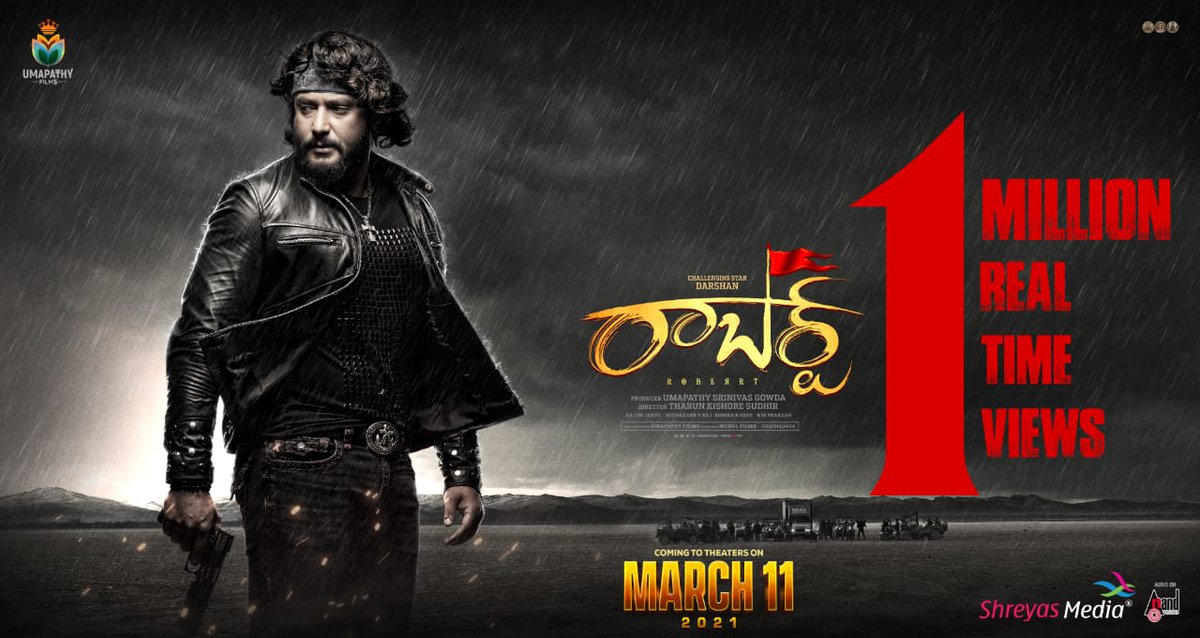 shreyasgroup's tweet photo. Roberrt Movie Telugu Teaser Takes Hype on Youtube 💥
Fastest 1⃣Million For #DBoss #Darshan 🔥 

▶ https://t.co/WCpa8jGyXE 

#RoberrtTeluguTeaser
#RoberrtStormMarch11 

@dasadarshan @UmapathyFilms @umap30071 @TharunSudhir @aanandaaudio @StarAshaBhat @IamJagguBhai @shreyasgroup https://t.co/yTzxdo877b