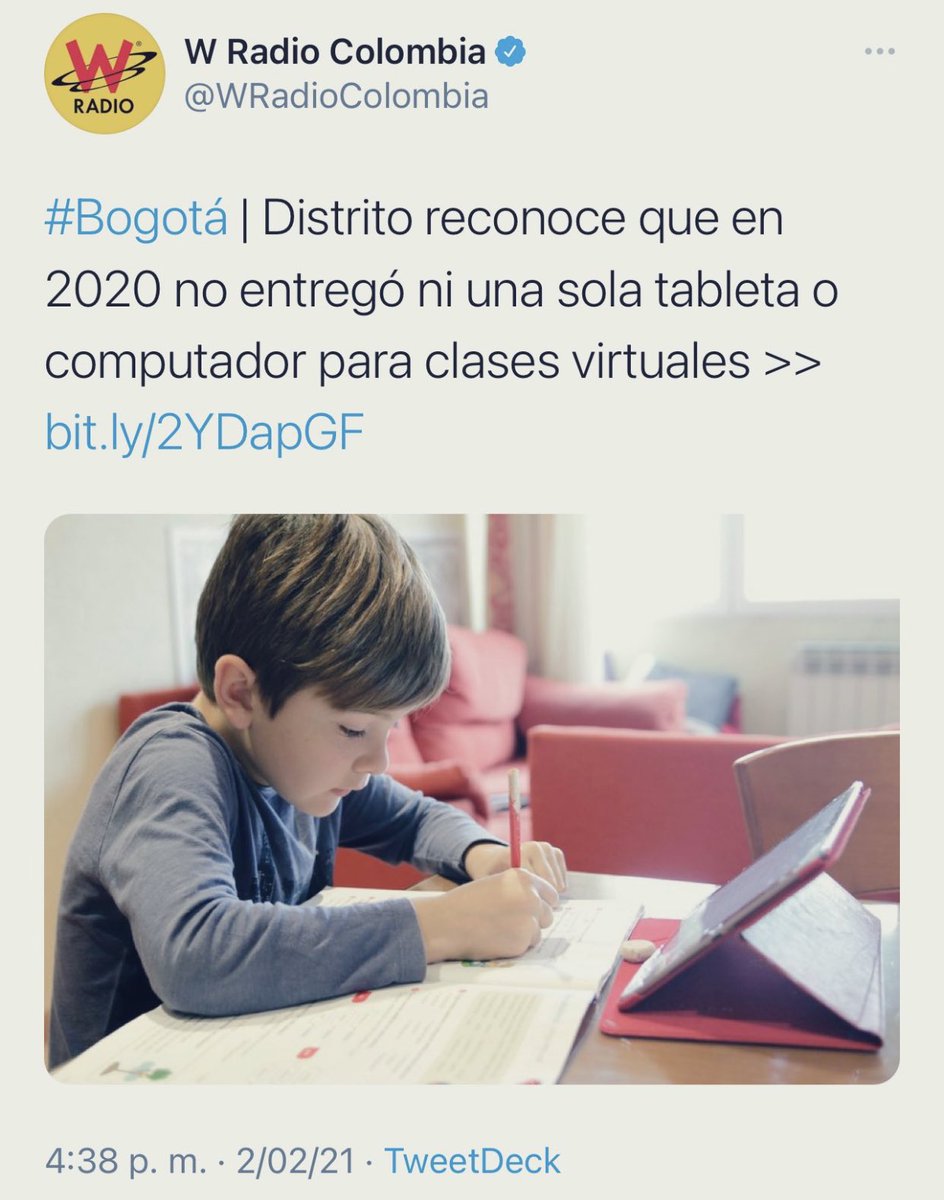 MiguelUribeT's tweet photo. Alcaldía reconoce que en 2020 no entregó ni una sola tableta o computador para clases virtuales.

Claudia López, ni preparó a tiempo colegios para clases presenciales ni garantizó educación virtual.

El tiempo nos da la razón: Se requiere experiencia y conocimiento para gobernar. https://t.co/AQeMrB0bgQ