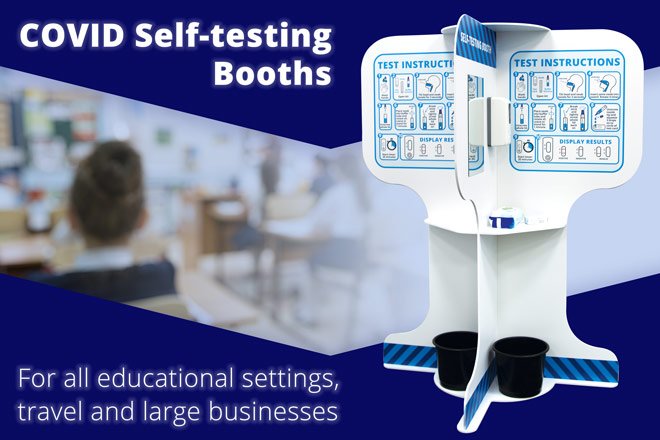 ArrayDisplay's tweet image. Our COVID-19 Self testing Booths are here! ✅✅

✅ Easy to set-up
✅ Constructed from wipe-clean Foamex, booths are simple to sanitise
✅ Double-sided booth has two testing bays, automatic sanitiser
✅ Graphic fully customisable.
#Covid19UK #COVID19 #coviduk #QuaversFlavours