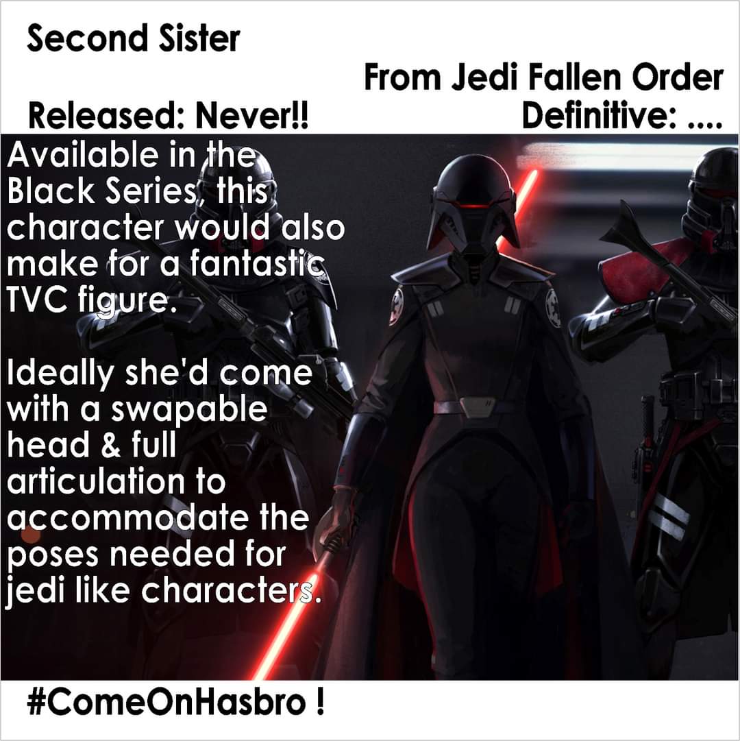 ToysJedi's tweet photo. #ActionFigureOfTheDay #SecondSister from #JediFallenOrder #NotMade. Available in Black Series, this would also make for a fantastic TVC figure. Ideally she'd come with a swapable head & full articulation to accommodate the poses needed for jedi like characters. #ComeOnHasbro https://t.co/GikooMegyn