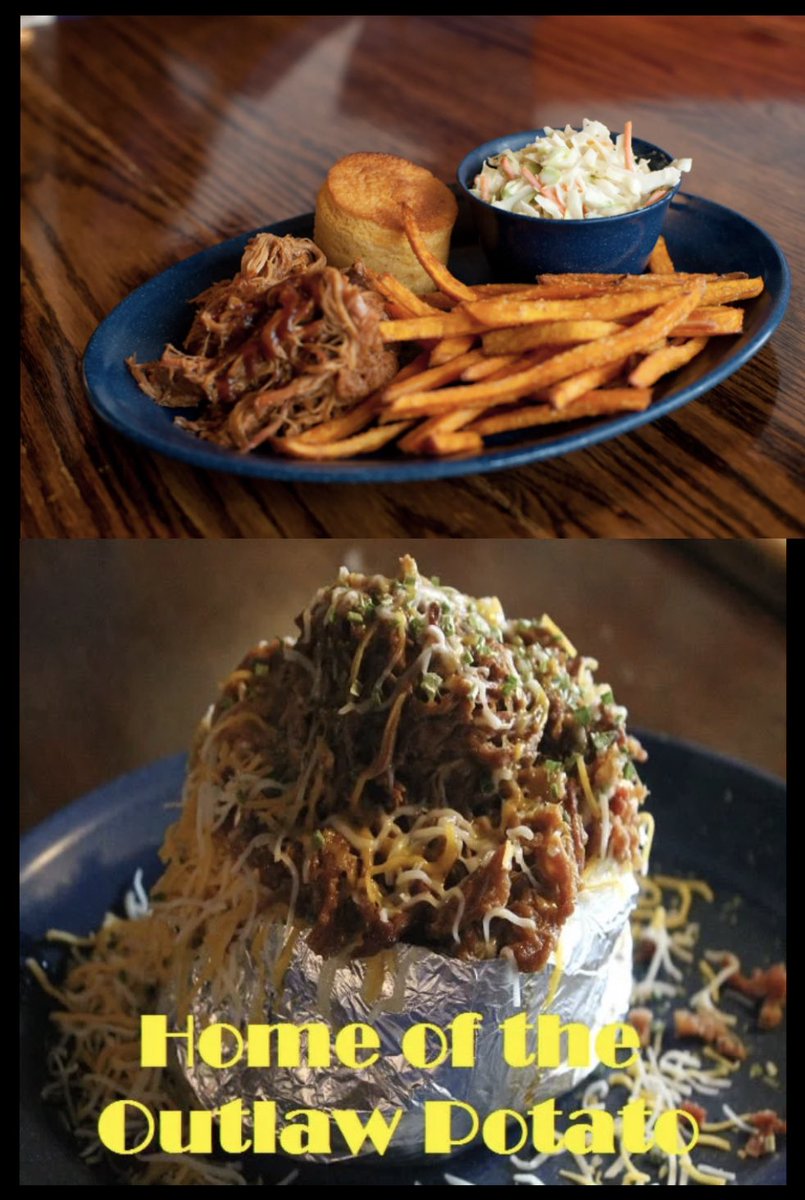 2 DAYS, 2 SPECIALS 15 BUCKS

WEDNESDAY: 
2-WRANGLER (1MEAT) PLATTERS FOR $15 

THURSDAY: 
2 OUTLAW POTATOES FOR $15

SOME MEATS CARRY ADDITIONAL CHARGES.  EACH SPECIAL IS SPECIFIC TO DAY LISTED, NOT VALID WITH OTHER DISCOUNTS OR WITH DELIVERY APPS #roc
