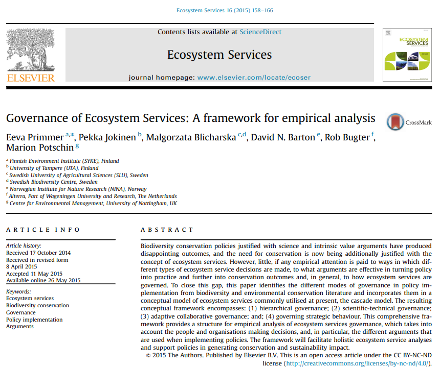 Indeed: for information on  #biodiversity  #values to be meaningful, we should understand what kinds of  #governance  #mechanisms exist for taking it up.  #DasguptaReview  #EconomicsOfBiodiversity  #SYKEpublication  http://dx.doi.org/10.1016/j.ecoser.2015.05.002