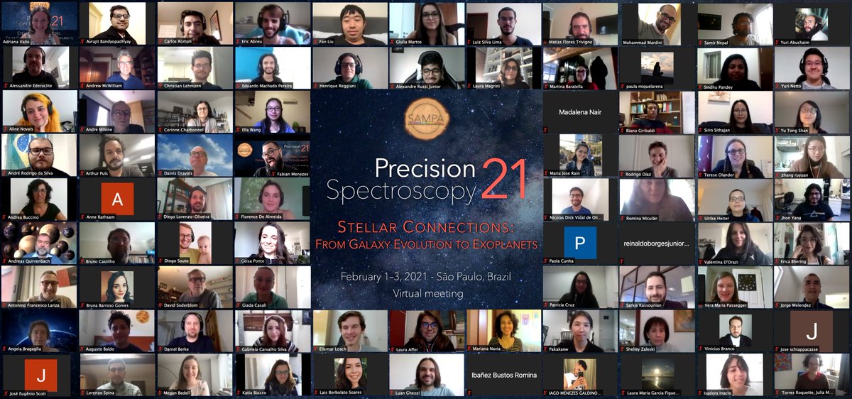 fabiastra's tweet image. After 12 consecutive prints choosing the best moment for each one, we have picture with the #PrecisionSpectroscopy2021 participants.
Após 12 prints seguidos escolhendo o melhor momento para cada pessoa, temos a foto com os participantes #PrecisionSpectroscopy2021.