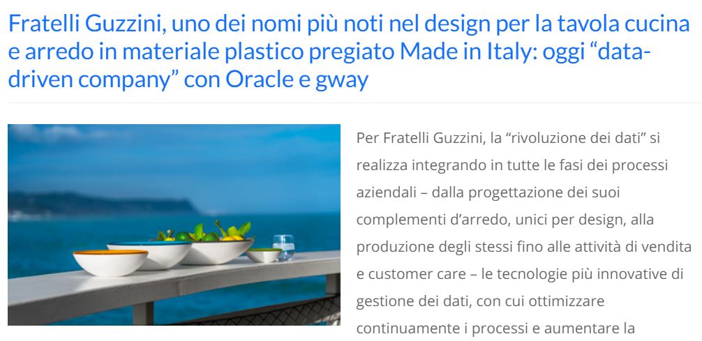OracleItalia's tweet photo. .@FratelliGuzzini, uno dei nomi più noti nel #design per la tavola cucina e #arredo in materiale plastico pregiato #MadeinItaly: oggi “#datadriven company” con #Oracle e gway di @R1Group 

La news su @GruppoMediaKey👇
https://t.co/yrdKYgWXqV

#Database #Cloud #AutonomousDatabase https://t.co/1SJ44i4qVv