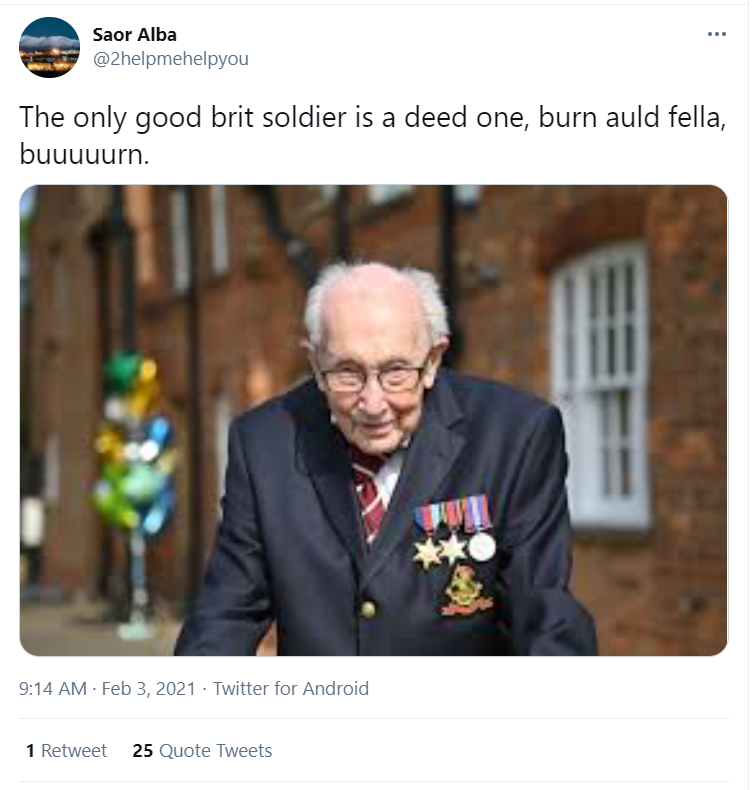 Possibly the worst tweet I've had the misfortune to read.

Unsurprisingly, it comes from a Scottish nationalist.