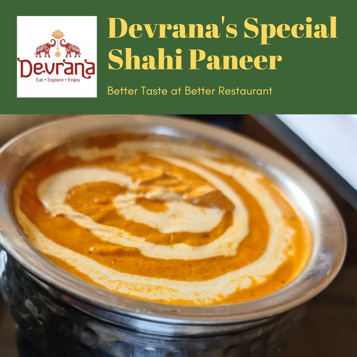 DevranaOfficial's tweet image. Better Taste at Better Restaurant
Devrana serves you the best Dishes prepared by Most Professional Chef 
Book Your Table now : 7060301700
#WeLoveDevrana #Devrana #paneerdishes #Brunchmenu #dinnertime #welcomeatdevrana #shahipaneer