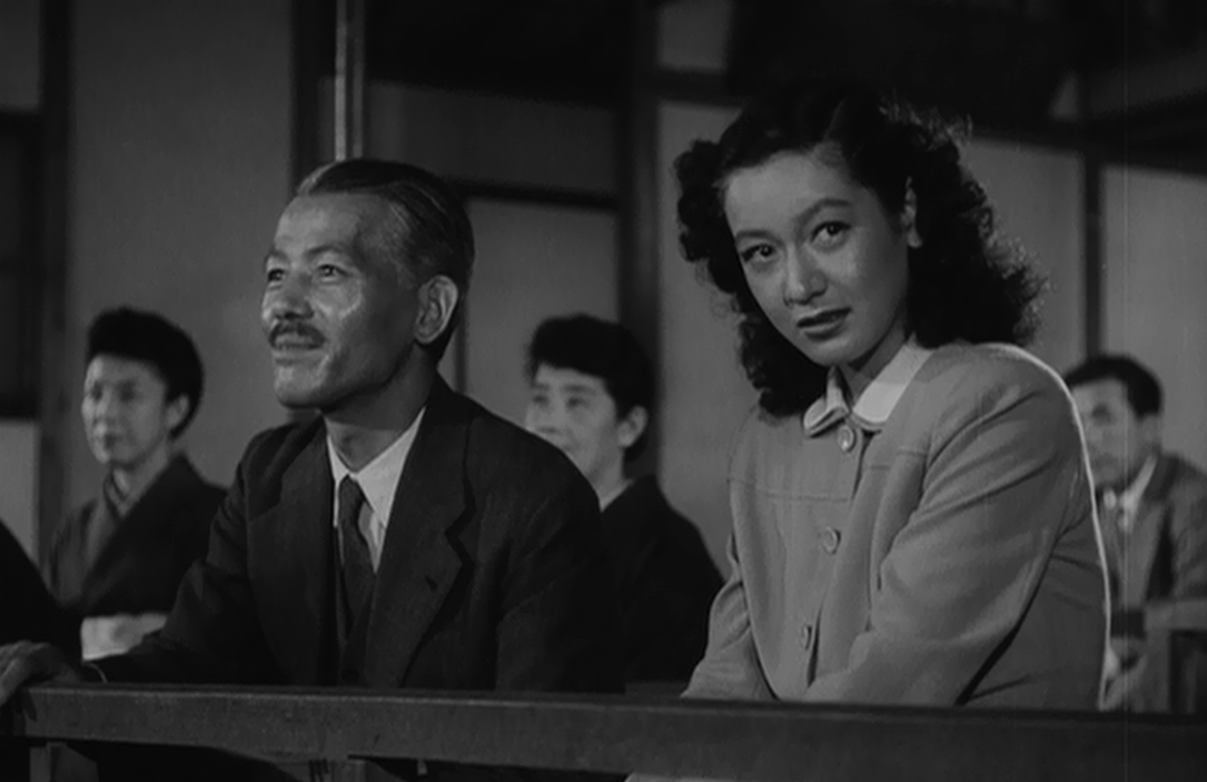 Chishu Ryu and Setsuko Hara in the 1949 public domain Japanese movie Banshun (Late Spring) by Yasujiro Ozu
