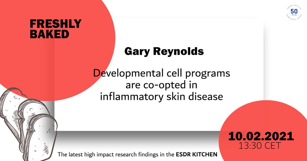 ESDR (@esdrorg) on Twitter photo Mark your calendar for the next Freshly Baked Episode:
📕 Developmental cell programs are co-opted in inflammatory skin disease presented by <a href="/gary_d_reynolds/">Gary Reynolds</a>
✍️ Register here: bit.ly/2YxgpS3.
#esdrkitchen #dermtwitter #skinresearch #skindisease Mark your calendar for the next Freshly Baked Episode:
📕 Developmental cell programs are co-opted in inflammatory skin disease presented by <a href="/gary_d_reynolds/">Gary Reynolds</a>
✍️ Register here: bit.ly/2YxgpS3.
#esdrkitchen #dermtwitter #skinresearch #skindisease