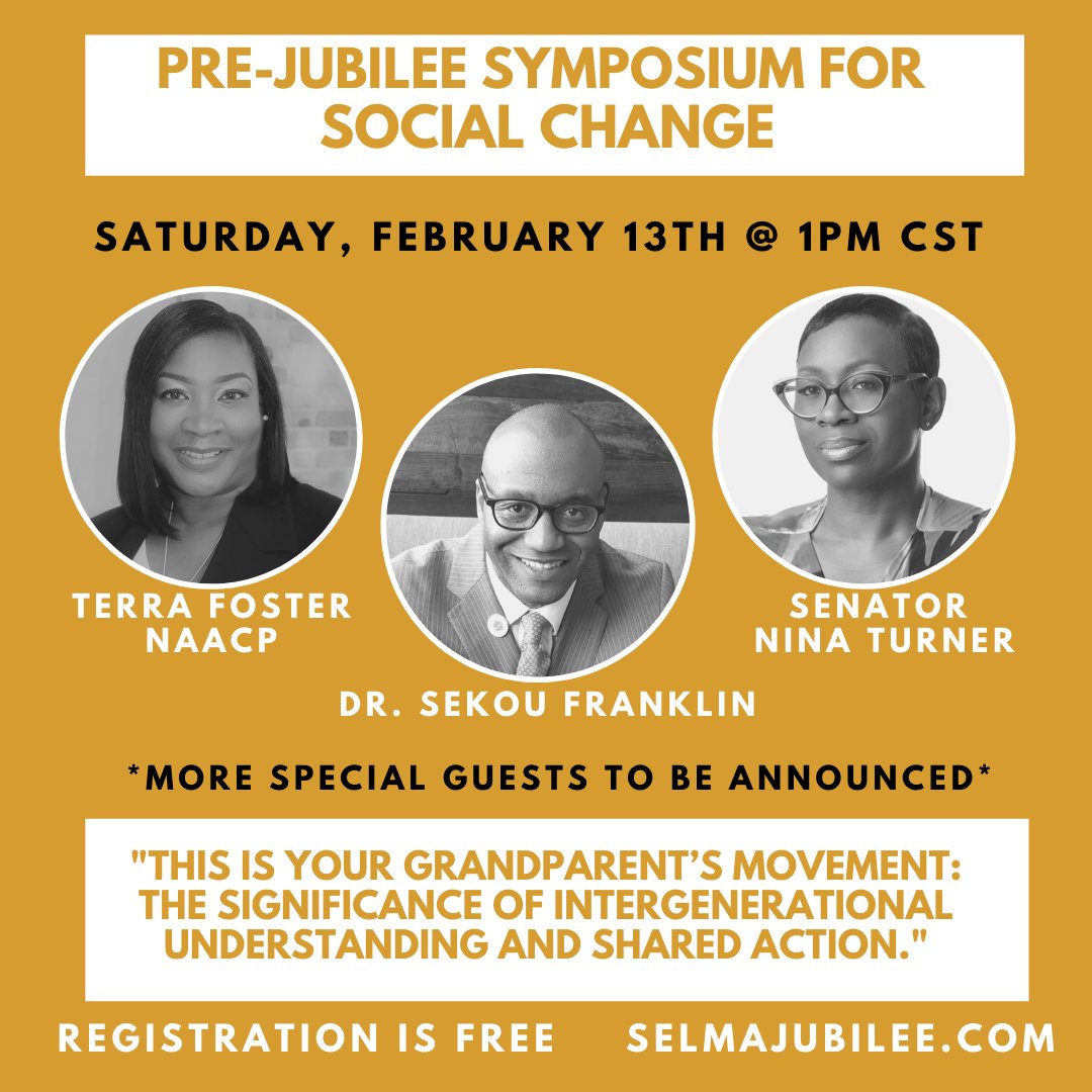 selma_jubilee's tweet photo. Register now for the 56th Anniversary of the Selma Bridge Crossing Jubilee and attend  one of the most anticipated symposiums of the year!  Early-bird registrants get exclusive access to our pre-Jubilee symposium on Sat, 2/13 @ 1pm CST. https://t.co/Zcs6SvA1RJ https://t.co/2k00nhPSzD
