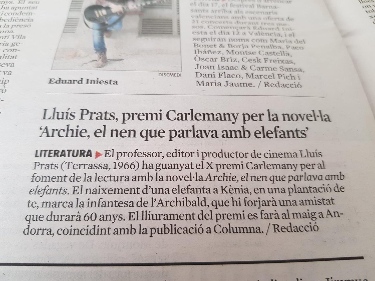 colegiosilbcn's tweet photo. El Sr. Prats @llprats33, professor de Geografia i d’Història de les Religions a secundària, ha guanyat el Premi Carlemany 2021  per l’obra “Archie, el nen que parlava amb elefants”. ENHORABONA👏👏👏‼️ https://t.co/XpWVQPUa4W