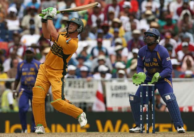 He smashes 149 off 104 balls in the 2007 World Cup final against Sri Lanka, and later reveals that part of his success was using a squash ball inside his gloves.In November 2007 he became the first batsman to 100 sixes in test cricket.