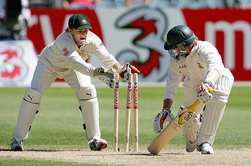 He is dismissed by Sehwag.In November 2006 he passes Rod Marsh to have the second highest dismissals for Wicket Keepers for Australia.In December that year he hit the second fastest test hundred at the time (off 57 balls) against England at the WACA.