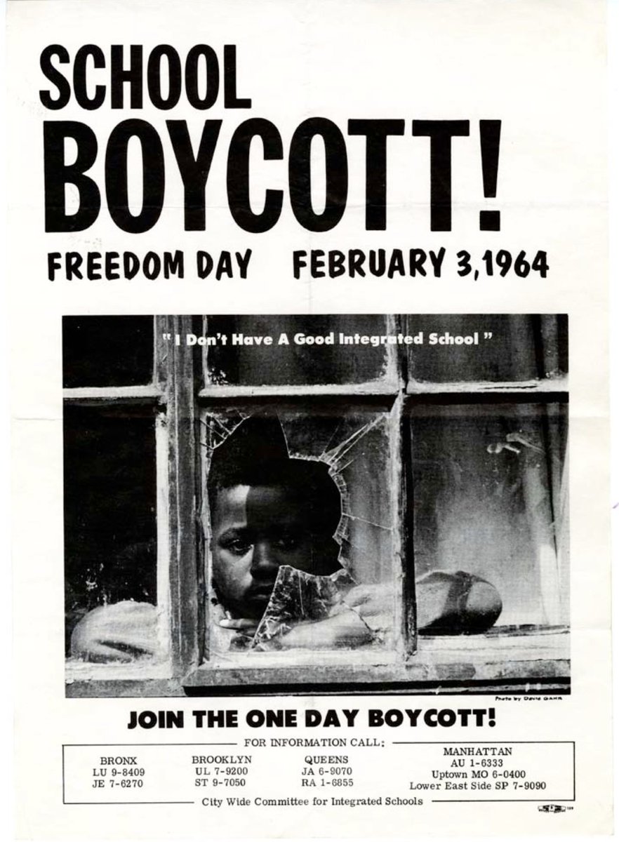 The 1964 NYC school boycott was part of a larger fight for civil rights in the North. Student activists staged school boycotts in Boston, Chicago & other cities to protest similar types of segregation and discrimination 4/  http://whybusingfailed.com/anvc/why-busing-failed/civil-rights-activism-in-the-north