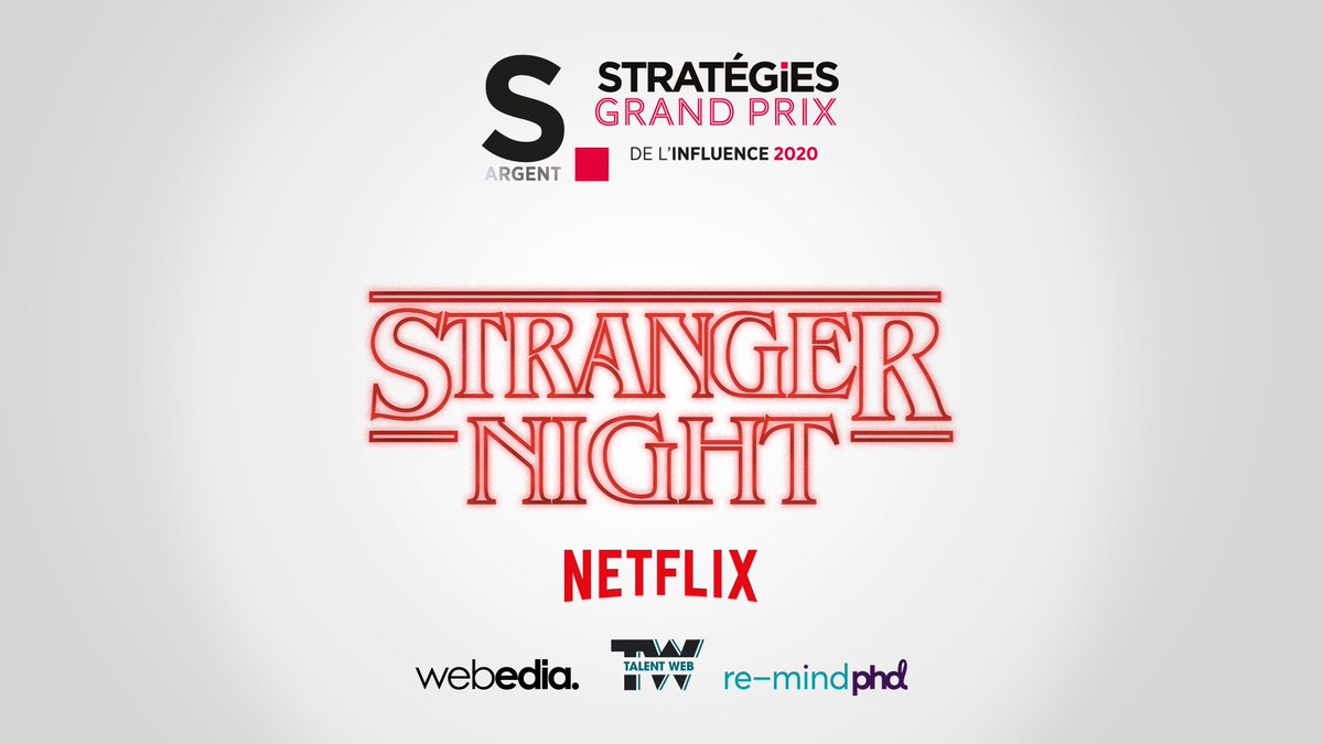 WebediaFR's tweet photo. 🏆 Le Prix argent du Grand Prix @Strategies de l'influence dans la catégorie Expérience/Événement est attribué à #Webedia et @Re_Mind_PHD avec #StrangerNight pour @NetflixFR https://t.co/DTVXZnqHLw