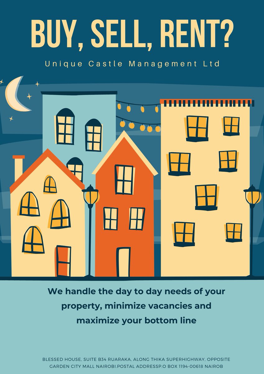 We handle the day to day needs of your property, minimize vacancies and maximize your bottom line. A well managed property will serve as an incentive to the tenants to remain in occupation for longer periods. 
🌎 uniquecastle.co.ke
📞 0728521159
