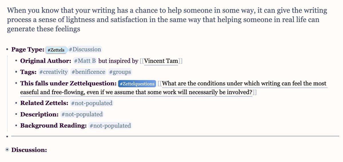 38/ + then he connected it what makes WRITING feel more easeful, which is: it's easier to write when you KNOW that you'!re helping someone wi your writing.I, in turn, realized - this feels like a "Zettel" to me - so I made it one! ... building on what HE wrote. multiplayer FTW!