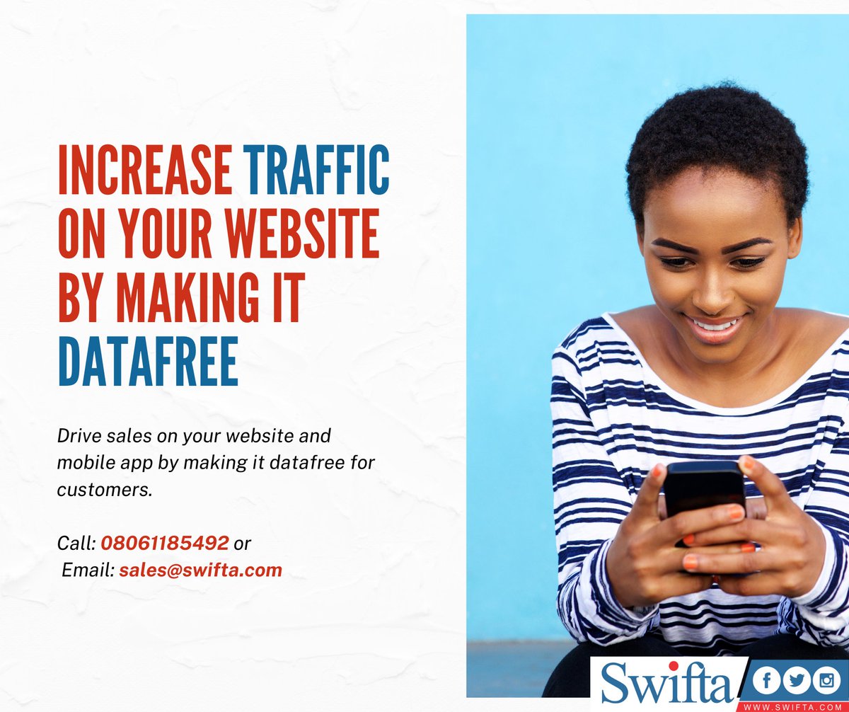 SwiftaSystems's tweet photo. Increase the traffic on your website by making it data-free. Send an email to sales@swifta.com to find out more. https://t.co/tN47XzpS9t