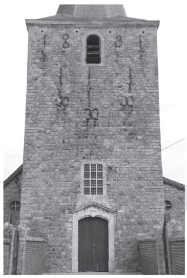 Many churches in the 1828 epicentral area in the Hesbaye region in Belgium were damaged and afterwards repaired. Check the 1831 repair sign in cramp irons on top of the church in Marilles on Google Earth: [6/16]  https://www.google.com/maps/@50.7074665,4.9524465,3a,75y,64.71h,101.81t/data=!3m6!1e1!3m4!1srlezNSYD_5SP5CorWqcSvg!2e0!7i13312!8i6656