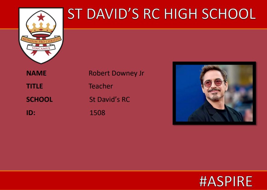 Some new staff members arriving <a href="/StDavidsHS/">St David's HS</a> ? Well done to our S4 Graphics students on designing some Staff ID Cards! #aspire #design