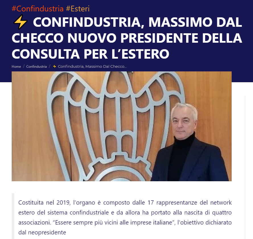 SIDI_Group's tweet photo. Confindustria, Massimo Dal Checco presidente Consulta per l’estero
Il neo-eletto: "Sempre più vicini alle imprese italiane attraverso un network associativo" #imprese #innovazione #SAP #RisewithSAP #TogetherFutureHappens #SIDIsolutions https://t.co/qBWi9DmwUc